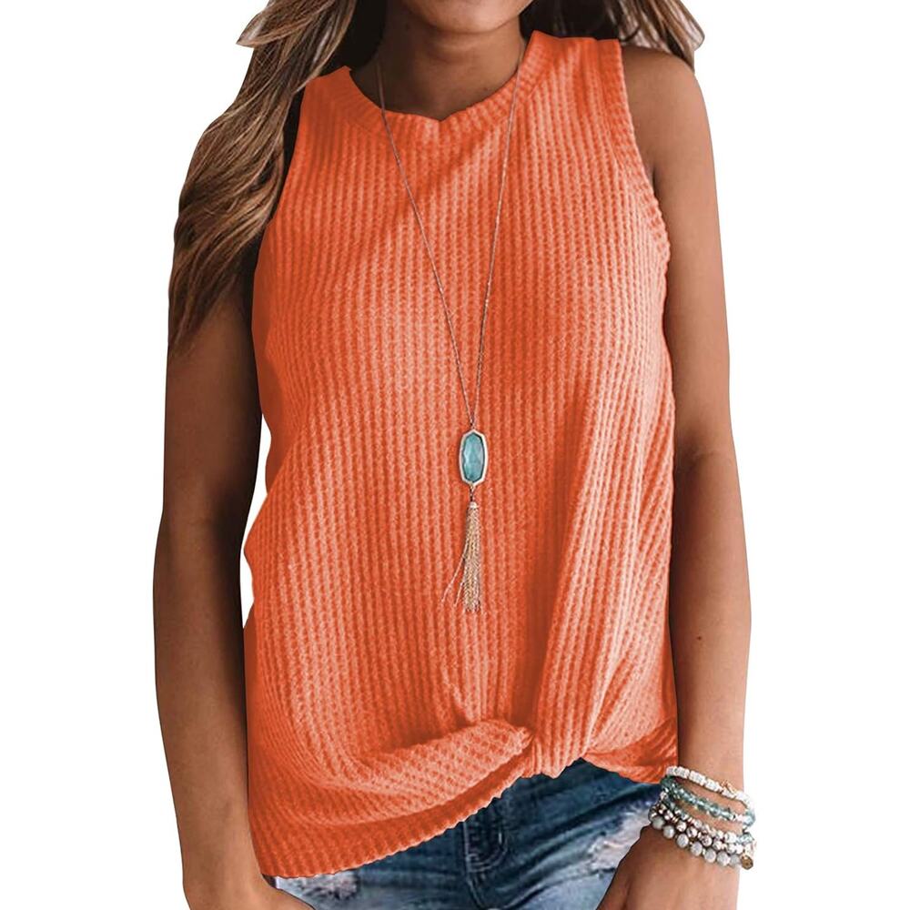 Miholl, Orange Knit, Sleeveless Top, Poly Blend, Size M 1358X